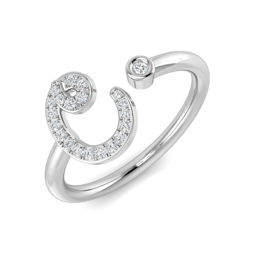 0.14 Carat Round Diamond Micro PavŽ & Bezel Script Letter C Initial Ring