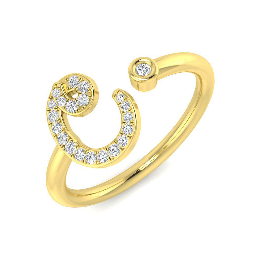 0.14 Carat Round Diamond Micro PavŽ & Bezel Script Letter C Initial Ring