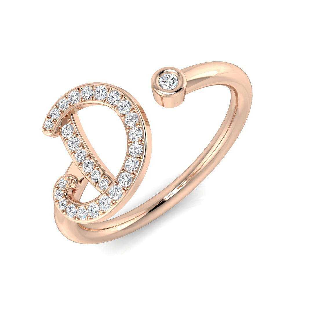 0.14 Carat Round Diamond Micro PavŽ & Bezel Script Letter D Initial Ring