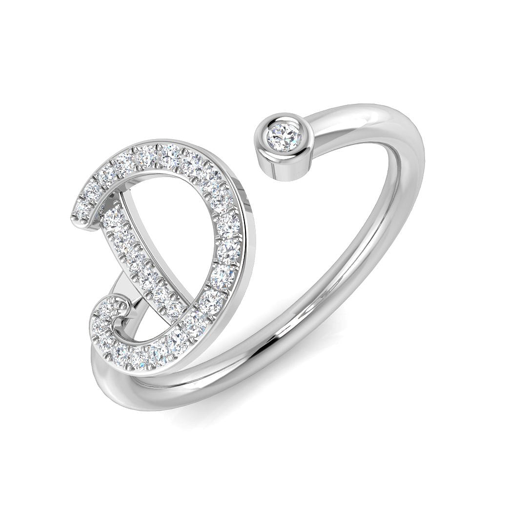 0.14 Carat Round Diamond Micro PavŽ & Bezel Script Letter D Initial Ring