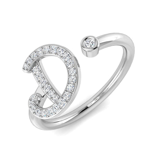 0.14 Carat Round Diamond Micro PavŽ & Bezel Script Letter D Initial Ring