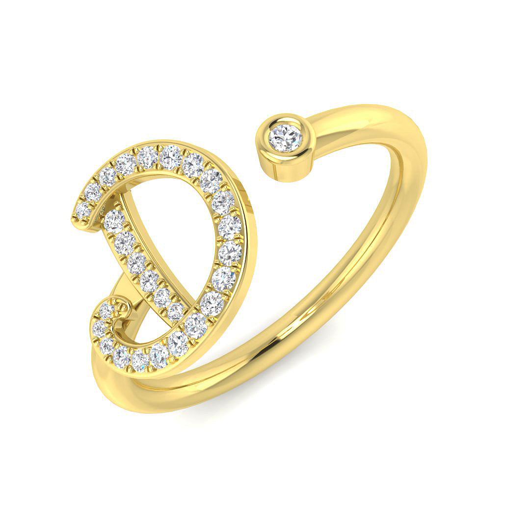 0.14 Carat Round Diamond Micro PavŽ & Bezel Script Letter D Initial Ring