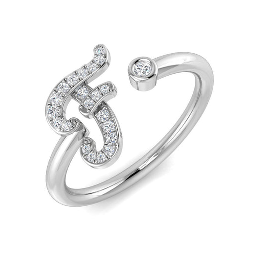 0.10 Carat Round Diamond Micro PavŽ & Bezel Script Letter F Initial Ring