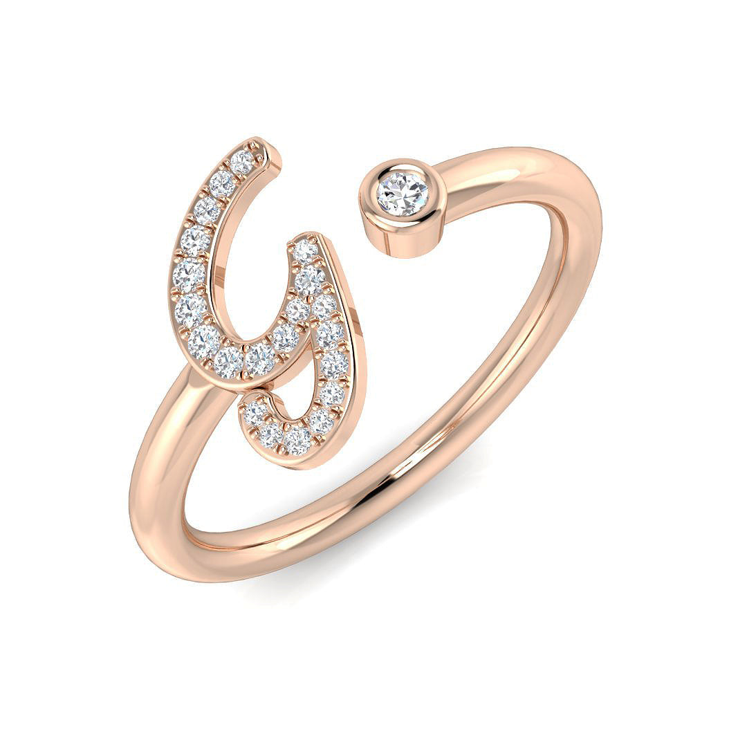 0.13 Carat Round Diamond Micro PavŽ & Bezel Script Letter G Initial Ring
