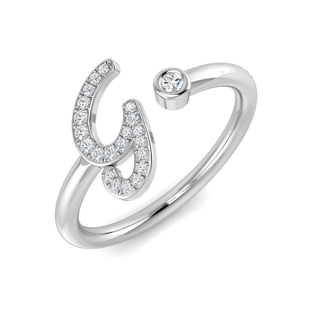 0.13 Carat Round Diamond Micro PavŽ & Bezel Script Letter G Initial Ring