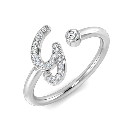 0.13 Carat Round Diamond Micro PavŽ & Bezel Script Letter G Initial Ring