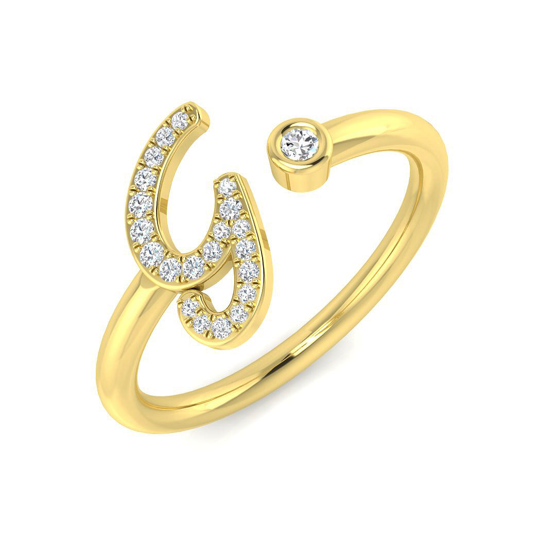0.13 Carat Round Diamond Micro PavŽ & Bezel Script Letter G Initial Ring