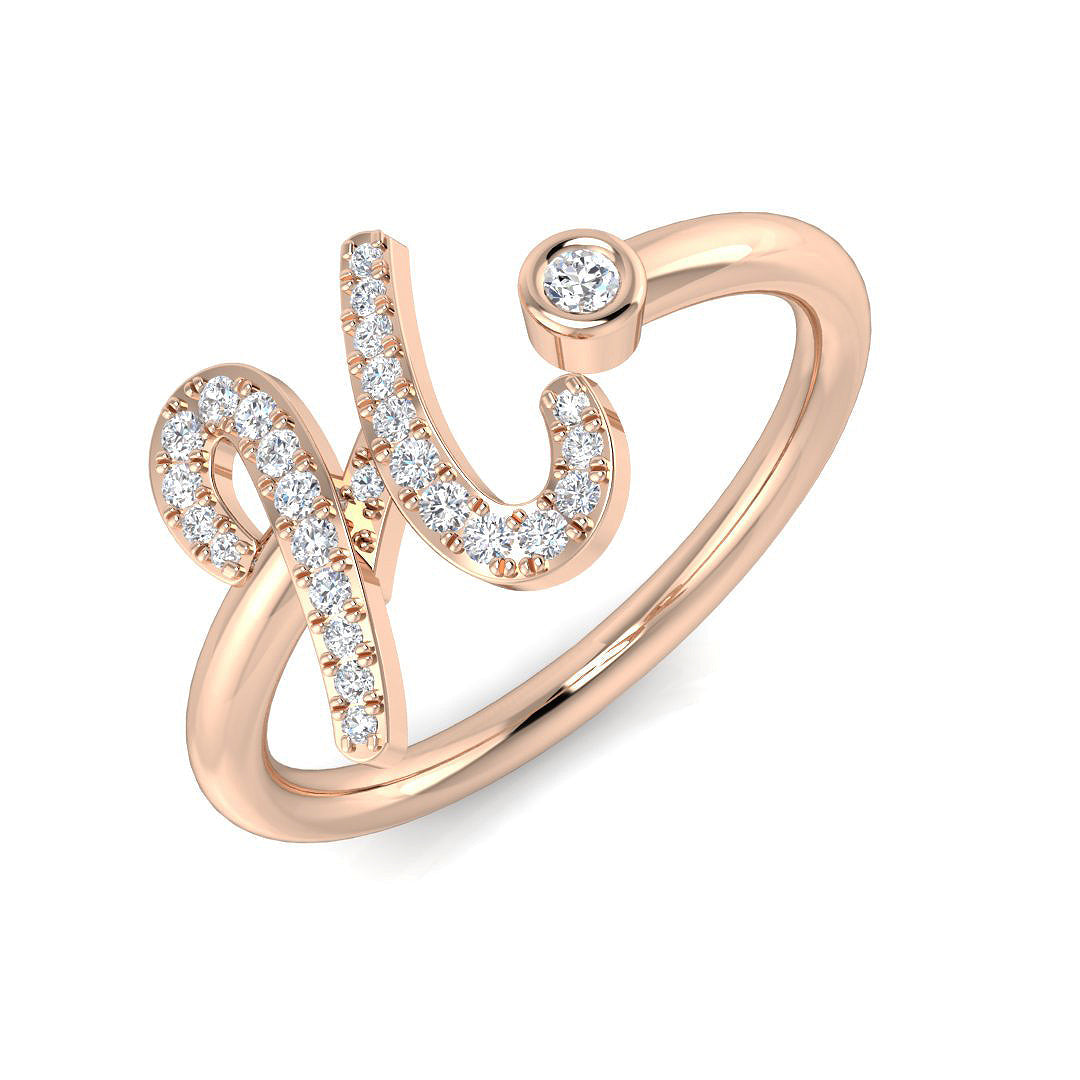 0.13 Carat Round Diamond Micro PavŽ & Bezel Script Letter H Initial Ring