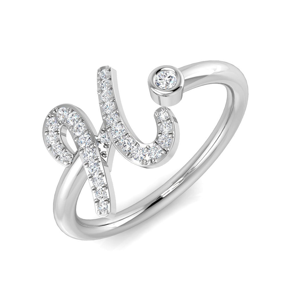 0.13 Carat Round Diamond Micro PavŽ & Bezel Script Letter H Initial Ring