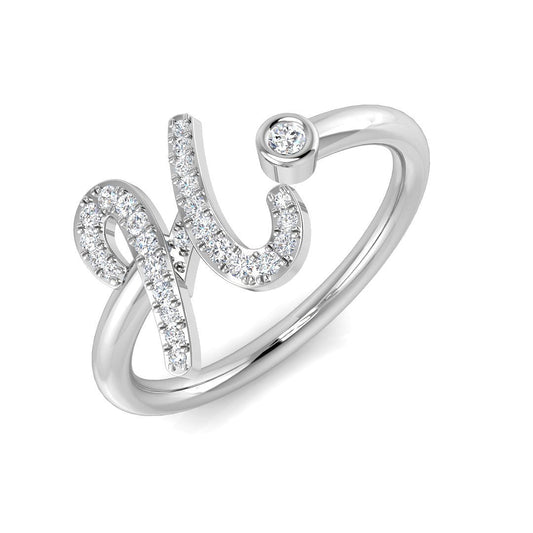 0.13 Carat Round Diamond Micro PavŽ & Bezel Script Letter H Initial Ring