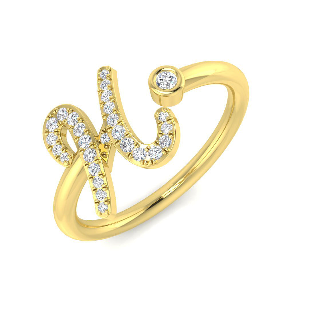 0.13 Carat Round Diamond Micro PavŽ & Bezel Script Letter H Initial Ring