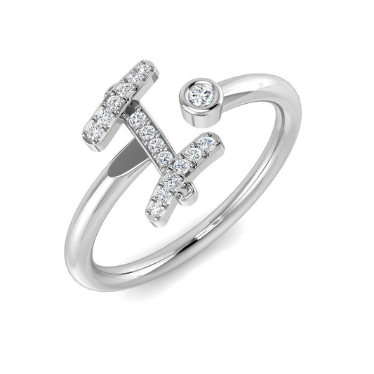 0.09 Carat Round Diamond Micro PavŽ & Bezel Script Letter I Initial Ring