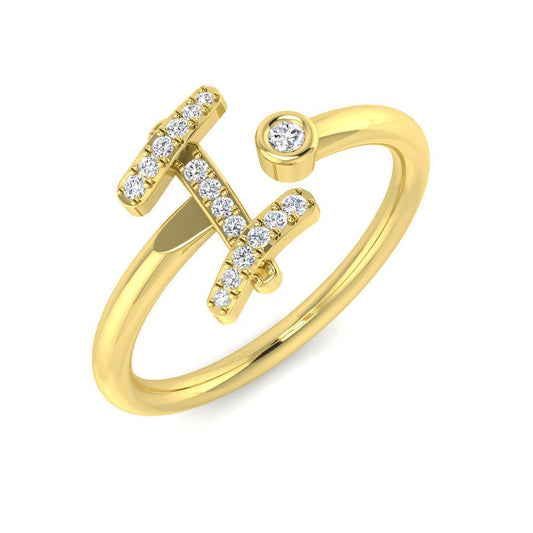 0.09 Carat Round Diamond Micro PavŽ & Bezel Script Letter I Initial Ring