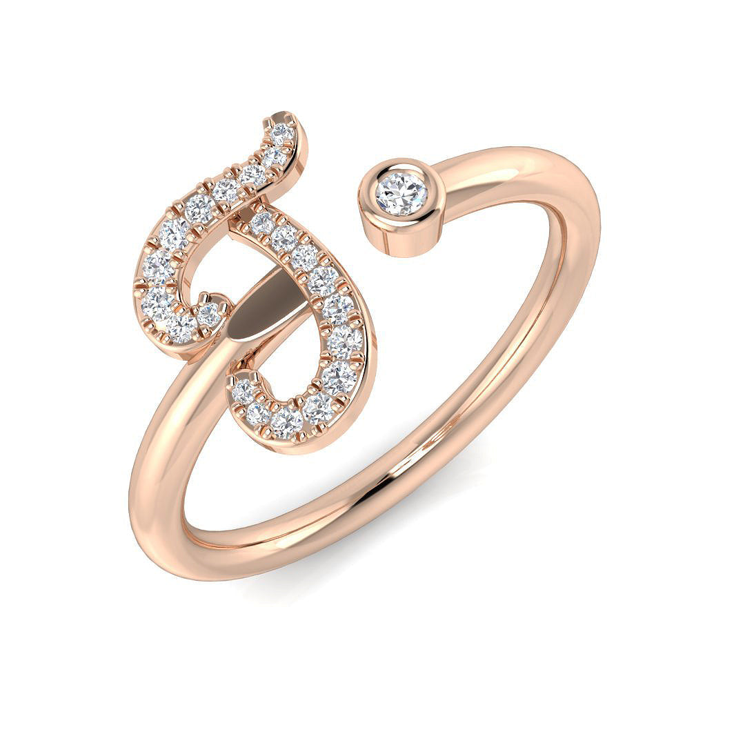 0.15 Carat Round Diamond Micro PavŽ & Bezel Script Letter J Initial Ring
