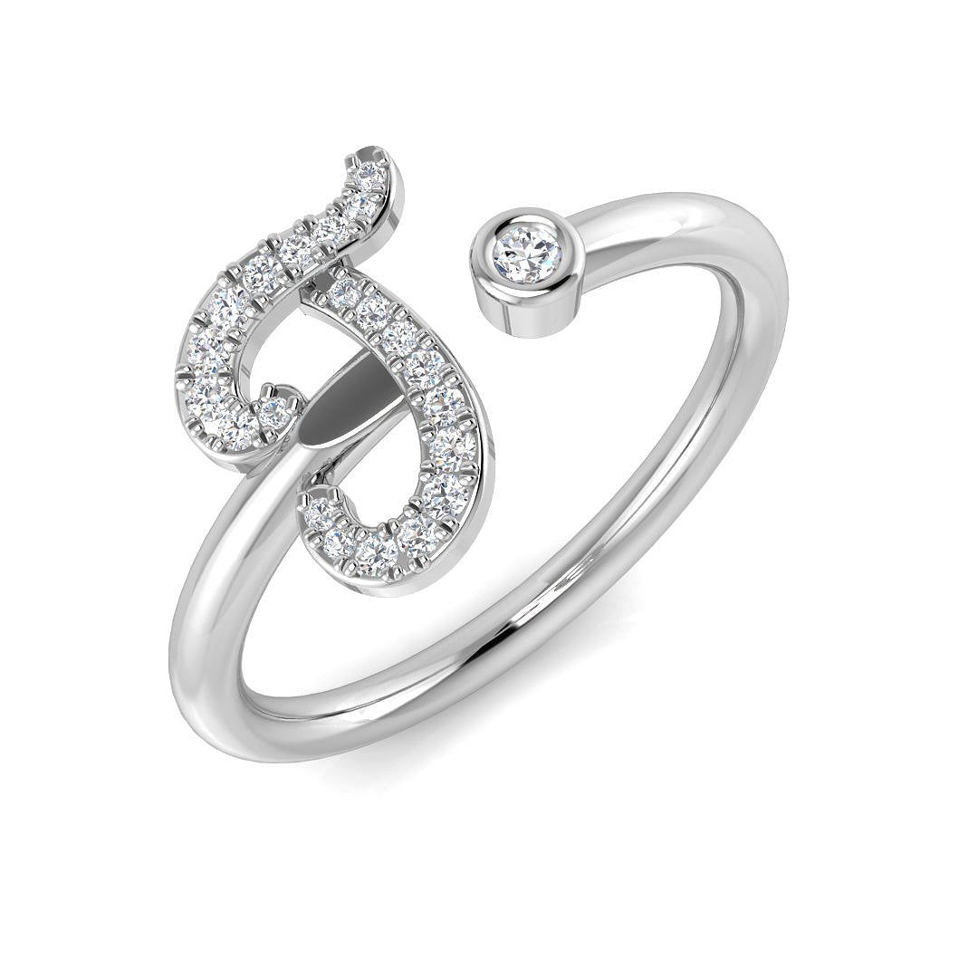 0.15 Carat Round Diamond Micro PavŽ & Bezel Script Letter J Initial Ring