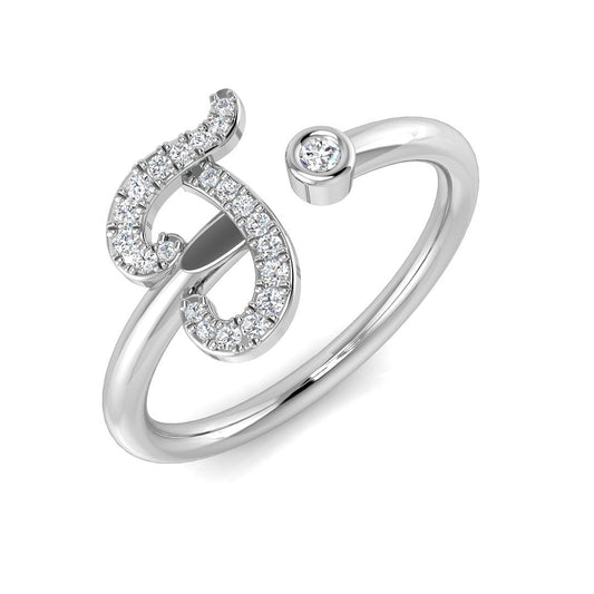 0.15 Carat Round Diamond Micro PavŽ & Bezel Script Letter J Initial Ring