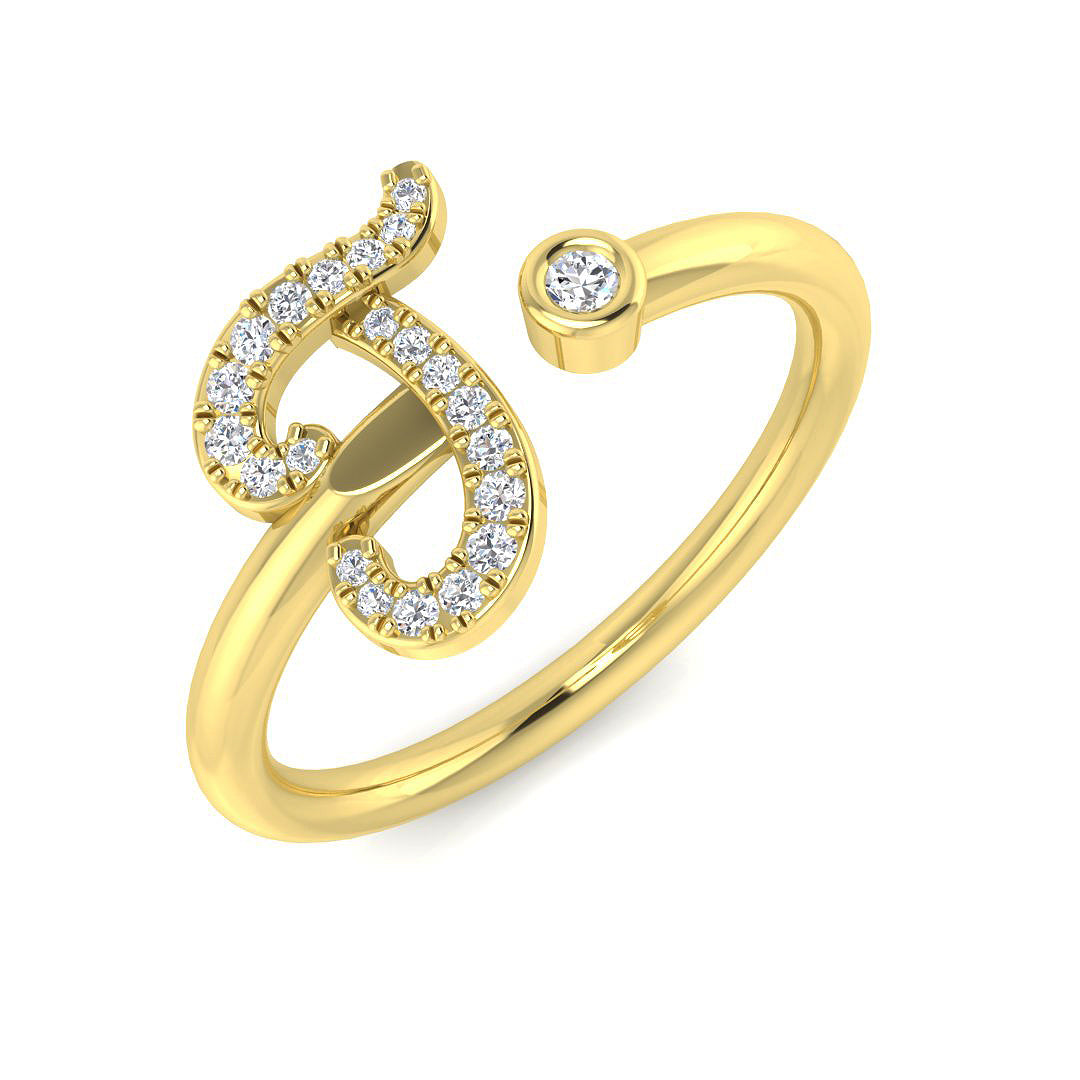 0.15 Carat Round Diamond Micro PavŽ & Bezel Script Letter J Initial Ring