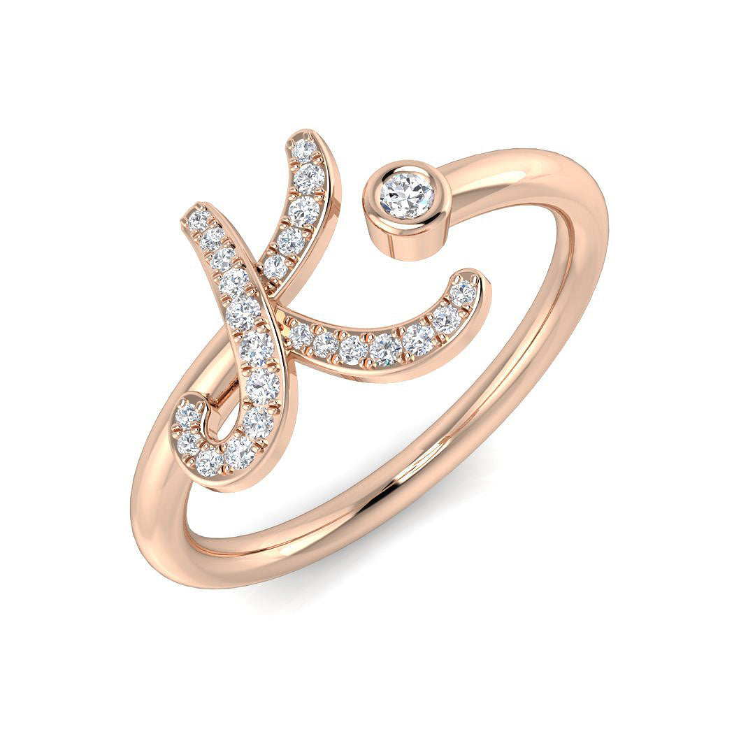 0.12 Carat Round Diamond Micro PavŽ & Bezel Script Letter K Initial Ring