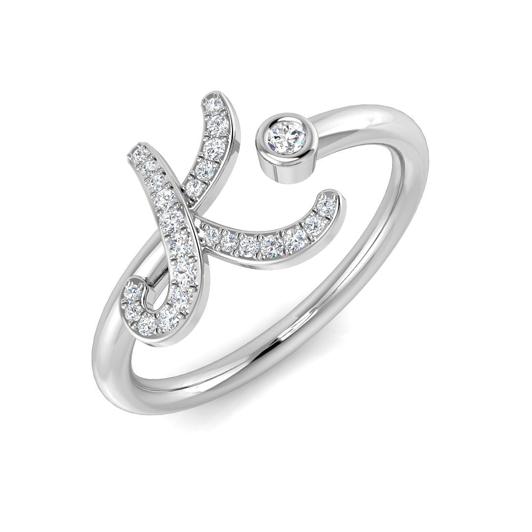 0.12 Carat Round Diamond Micro PavŽ & Bezel Script Letter K Initial Ring