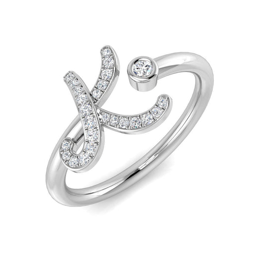 0.12 Carat Round Diamond Micro PavŽ & Bezel Script Letter K Initial Ring