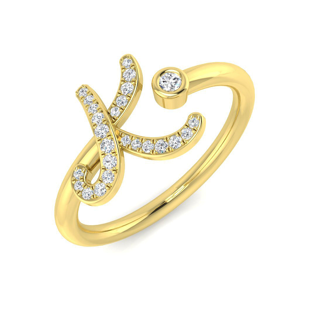 0.12 Carat Round Diamond Micro PavŽ & Bezel Script Letter K Initial Ring