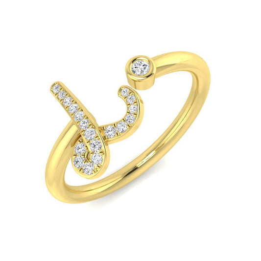 0.08 Carat Round Diamond Micro PavŽ & Bezel Script Letter L Initial Ring