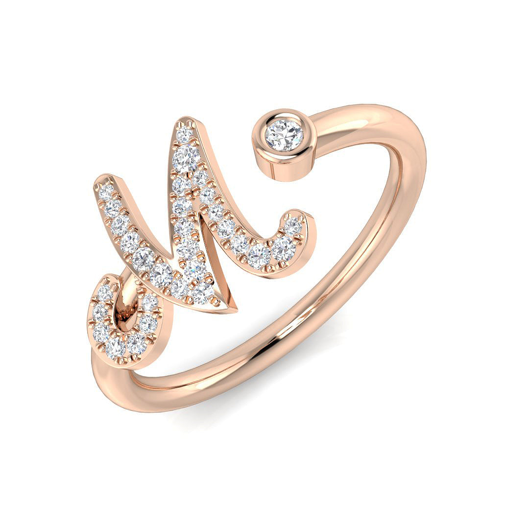 0.12 Carat Round Diamond Micro PavŽ & Bezel Script Letter M Initial Ring