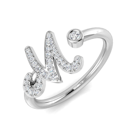 0.12 Carat Round Diamond Micro PavŽ & Bezel Script Letter M Initial Ring
