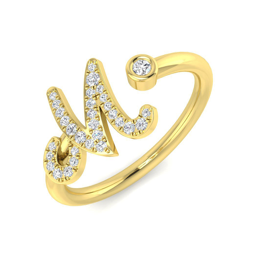 0.12 Carat Round Diamond Micro PavŽ & Bezel Script Letter M Initial Ring