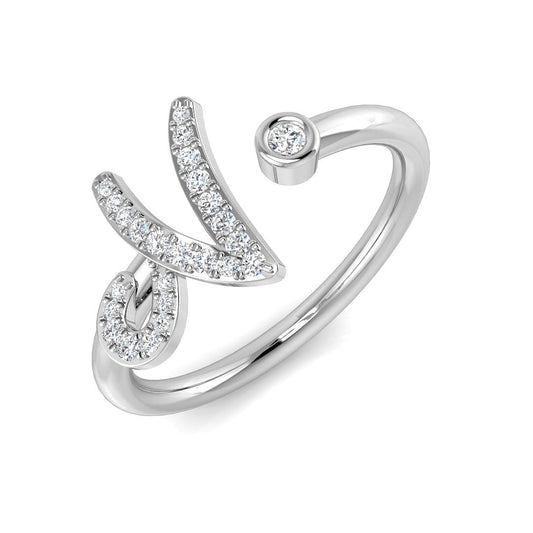0.10 Carat Round Diamond Micro PavŽ & Bezel Script Letter N Initial Ring