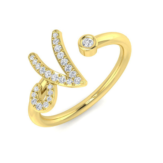 0.10 Carat Round Diamond Micro PavŽ & Bezel Script Letter N Initial Ring