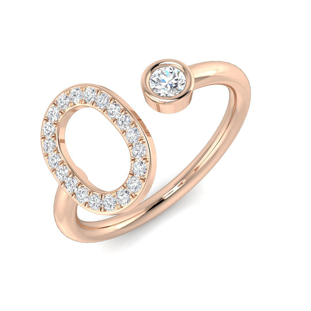0.25 Carat Round Diamond Micro PavŽ & Bezel Script Letter O Initial Ring