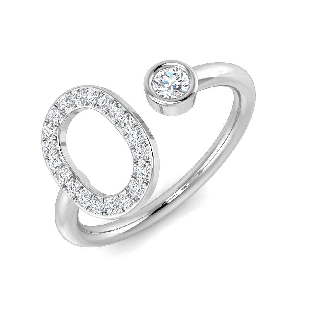 0.25 Carat Round Diamond Micro PavŽ & Bezel Script Letter O Initial Ring
