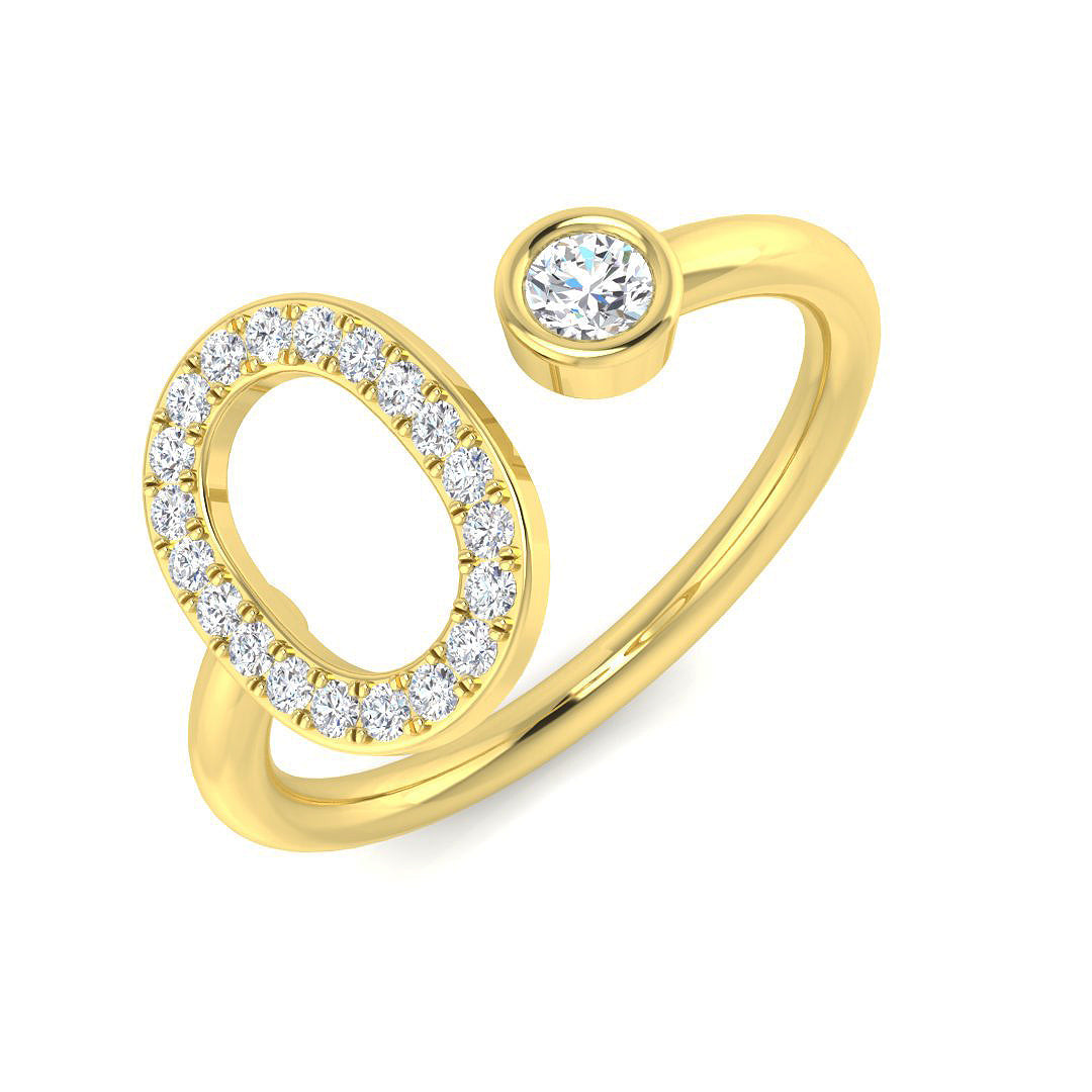 0.25 Carat Round Diamond Micro PavŽ & Bezel Script Letter O Initial Ring