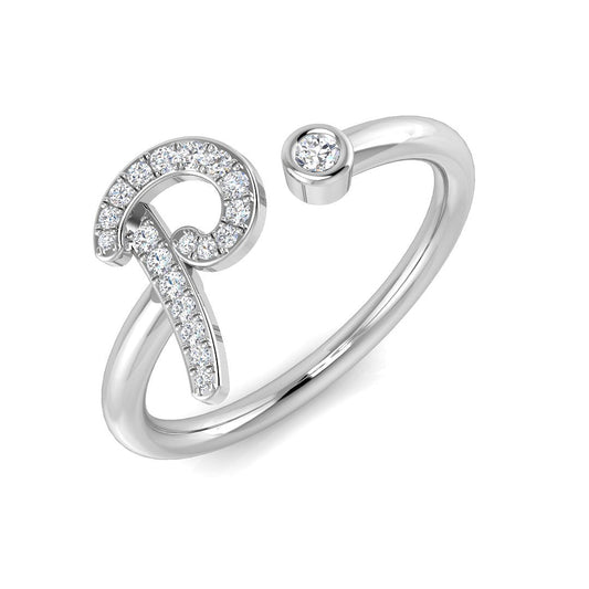 0.09 Carat Round Diamond Micro PavŽ & Bezel Script Letter P Initial Ring