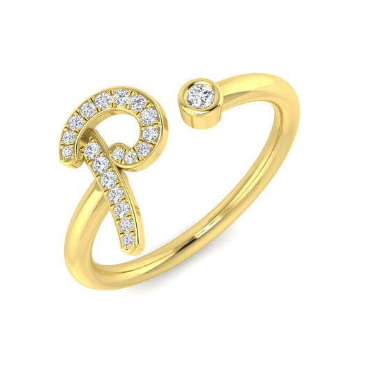 0.09 Carat Round Diamond Micro PavŽ & Bezel Script Letter P Initial Ring