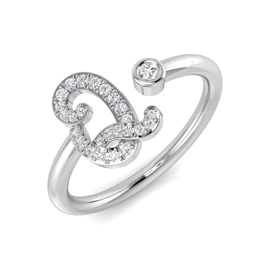 0.12 Carat Round Diamond Micro PavŽ & Bezel Script Letter Q Initial Ring