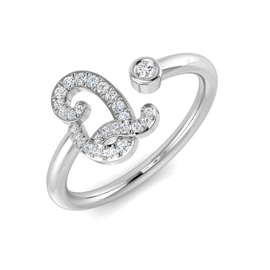 0.12 Carat Round Diamond Micro PavŽ & Bezel Script Letter Q Initial Ring