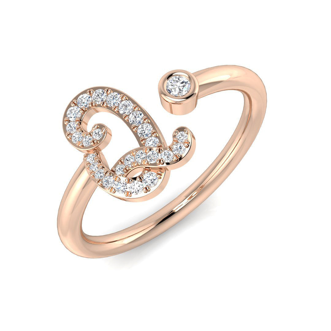 0.12 Carat Round Diamond Micro PavŽ & Bezel Script Letter Q Initial Ring