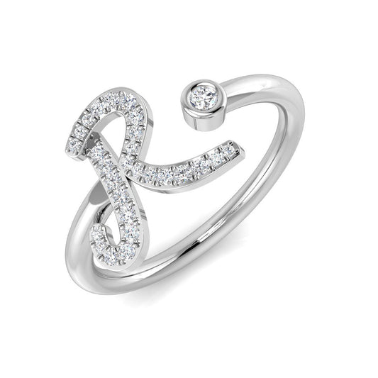 0.12 Carat Round Diamond Micro PavŽ & Bezel Script Letter R Initial Ring