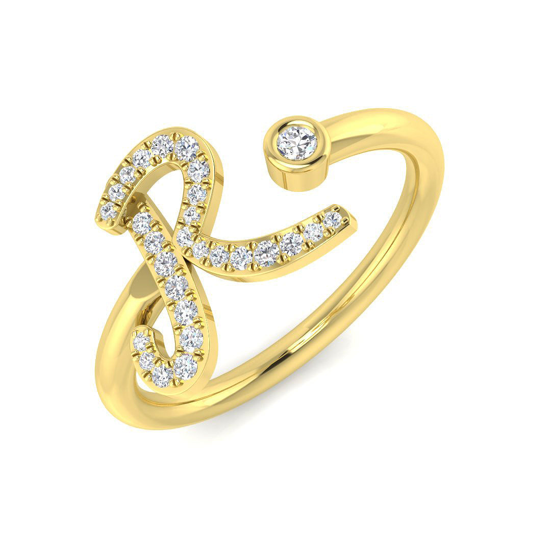 0.12 Carat Round Diamond Micro PavŽ & Bezel Script Letter R Initial Ring