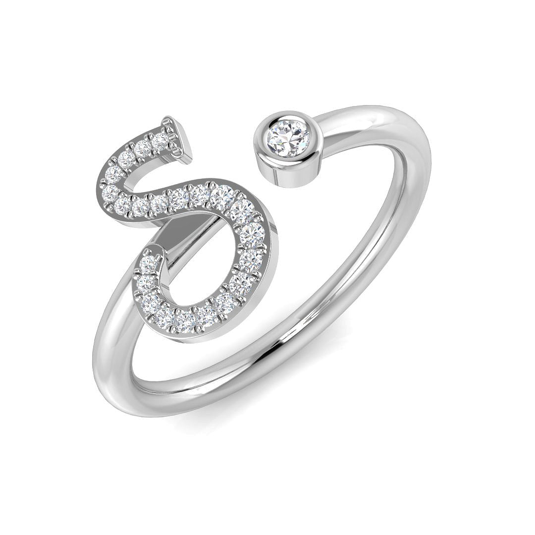 0.10 Carat Round Diamond Micro PavŽ & Bezel Script Letter S Initial Ring