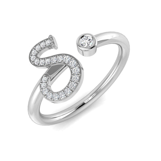 0.10 Carat Round Diamond Micro PavŽ & Bezel Script Letter S Initial Ring
