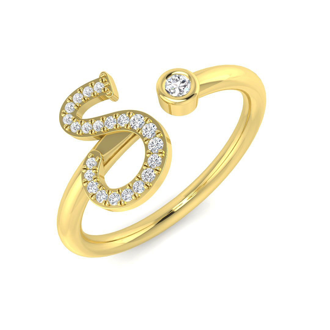 0.10 Carat Round Diamond Micro PavŽ & Bezel Script Letter S Initial Ring
