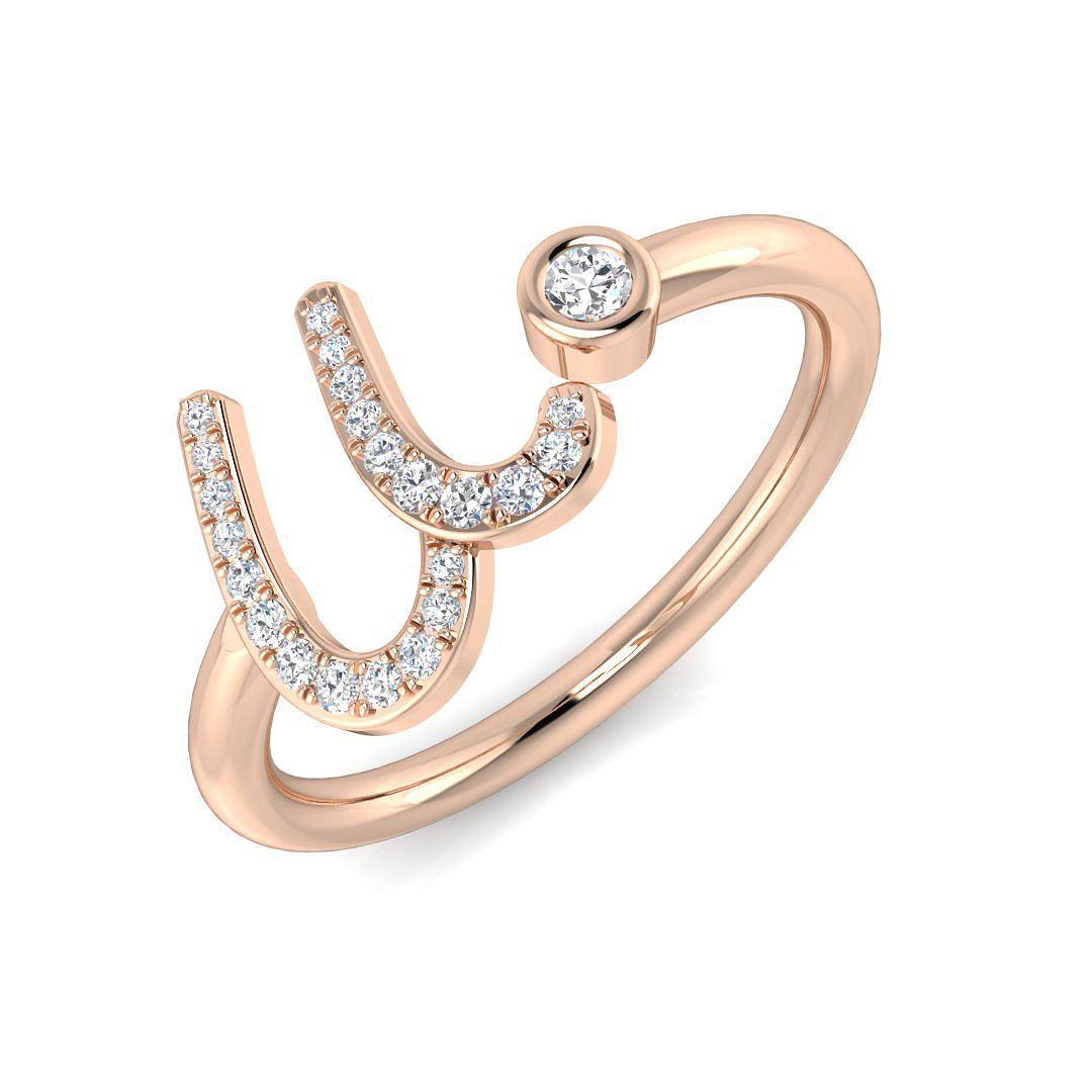 0.10 Carat Round Diamond Micro PavŽ & Bezel Script Letter U Initial Ring