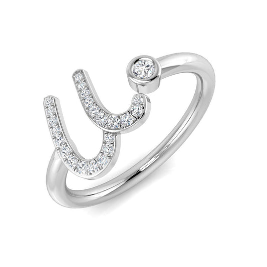 0.10 Carat Round Diamond Micro PavŽ & Bezel Script Letter U Initial Ring
