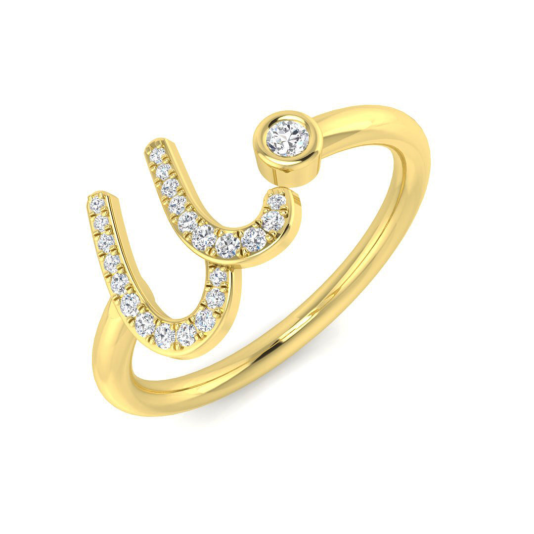 0.10 Carat Round Diamond Micro PavŽ & Bezel Script Letter U Initial Ring