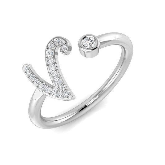 0.11 Carat Round Diamond Micro PavŽ & Bezel Script Letter V Initial Ring