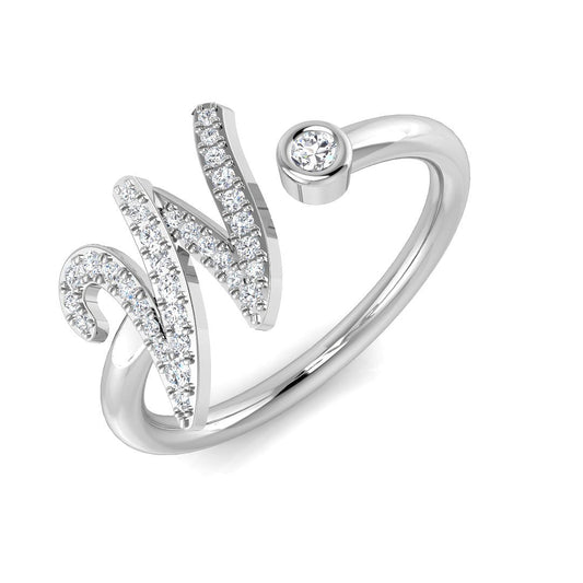 0.15 Carat Round Diamond Micro PavŽ & Bezel Script Letter W Initial Ring