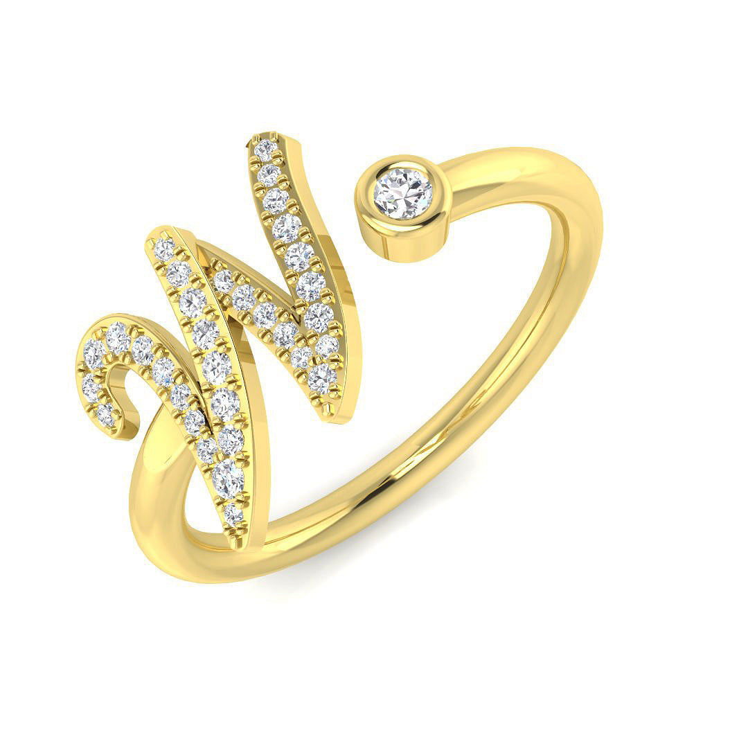 0.15 Carat Round Diamond Micro PavŽ & Bezel Script Letter W Initial Ring